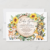 Invitation Tournesol Vert Bois Baby shower Animaux (Devant)