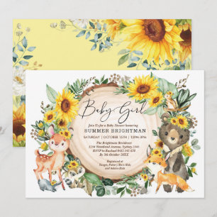 Invitation Tournesol Vert Bois Baby shower Animaux