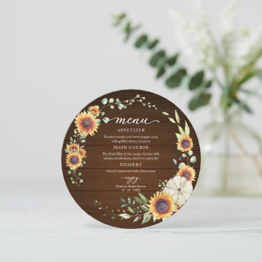 Invitation Tournesol vert Fête des mariées d'automne Menu cir (Debout devant)