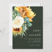 Invitation Tournesol | Vert foncé Tout en un Mariage (Devant)