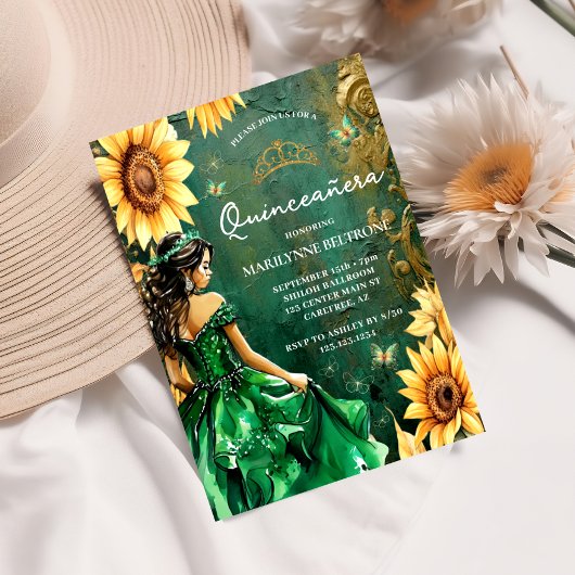 Invitation Tournesol Vert or Princesse Quinceañera