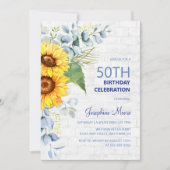 Invitation Tournesol vieilli Mur brique vert Anniversaire (Devant)