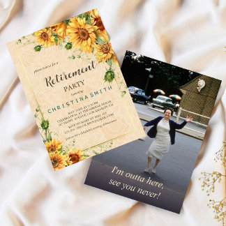 Invitation Tournesol vintage Élégante fête de retraite estiva