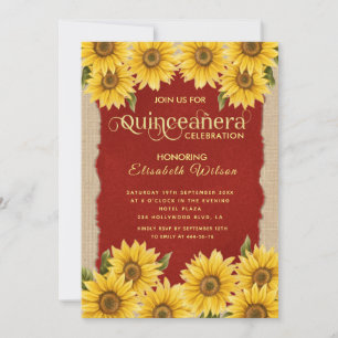 Invitation Tournesol vintage lin Quinceañera