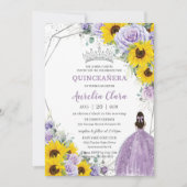 Invitation Tournesol violet Floral Princesse Gown Quinceañera (Devant)