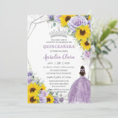 Invitation Tournesol violet Floral Princesse Gown Quinceañera (Debout devant)
