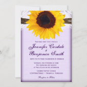 Invitation Tournesol violet Mariage campagnard rustique Invit (Devant)