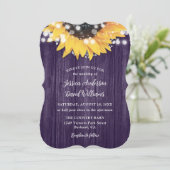 Invitation Tournesol violet Rustique Mariage en bois de grang (Debout devant)