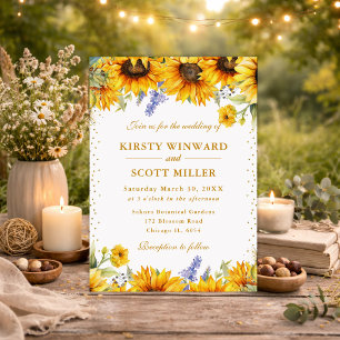 Invitation Tournesols à l'aquarelle et mariage avec paillette