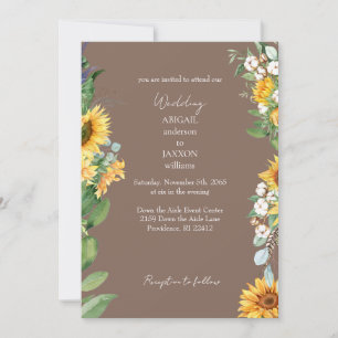 Invitation Tournesols aquarelle mariage marron