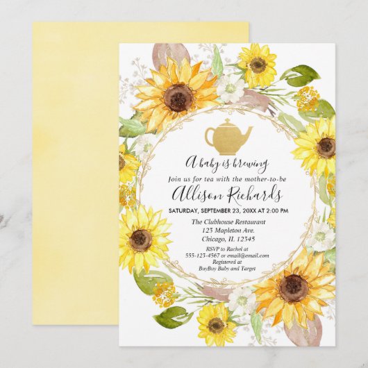 Invitation Tournesols baby shower de thé (Devant / Derrière)