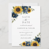 Invitation Tournesols Bleu Floral Rustique Enregistrer La Dat (Devant)