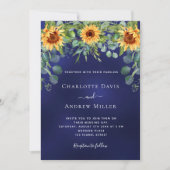 Invitation Tournesols bleu marine eucalyptus verdure (Devant)