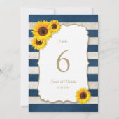 Invitation Tournesols Bleu Marine Mariage Numéros de tableau (Dos)