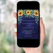 Invitation Tournesols bleu marine verdure eucalyptus