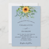 Invitation Tournesols bleu poussiéreux eucalyptus mariage (Devant)