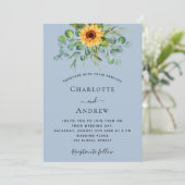 Invitation Tournesols bleu poussiéreux eucalyptus mariage (Debout devant)