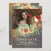 Invitation Tournesols Bois rustique Diplôme photo (Devant / Derrière)