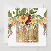 Invitation Tournesols Bois rustique Fête des mariées Bourgogn (Devant)