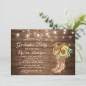 Invitation Tournesols Bottes de fille 3 Photos Graduation Par (Debout devant)