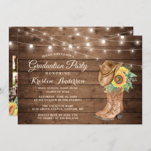 Invitation Tournesols Bottes de fille 3 Photos Graduation Par