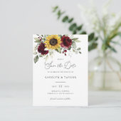 Invitation Tournesols Bourgogne Flore Vert Mariage rustique (Debout devant)