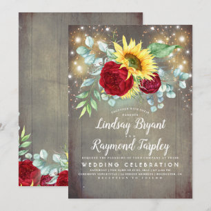 Invitation Tournesols Bourgogne Rouge Floral Russe Mariage de