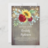 Invitation Tournesols Bourgogne Rouge Rustique Automne Annive (Devant)