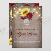 Invitation Tournesols Bourgogne Rouge Rustique Automne Gradua (Devant / Derrière)