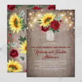 Invitation Tournesols Bourgogne Rouge Rustique Mariage Annive (Devant / Derrière)