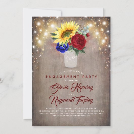 Invitation Tournesols - Burgundy Navy Blue Engagement Party (Devant)