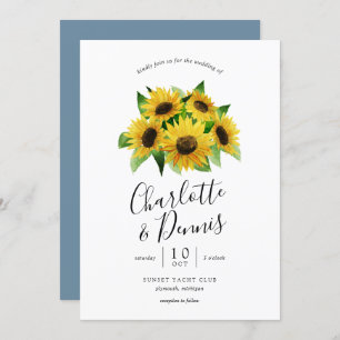 Invitation tournesols couleur aquarelle et mariage bleu pâle