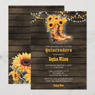 Invitation Tournesols Cowboy Bottes Barne Bois Quinceañera