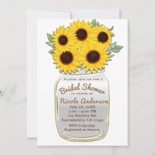 Invitation Tournesols dans un bocal Mason Rustique Chic Baby  (Devant)