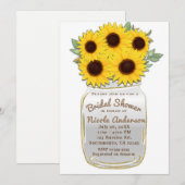 Invitation Tournesols dans un bocal Mason Rustique Chic Baby  (Devant / Derrière)