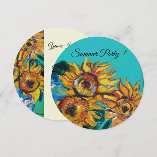 INVITATION TOURNESOLS DANS UNE FÊTE D'ÉTÉ TURQUOISE BLEU INVI (Devant / Derrière)