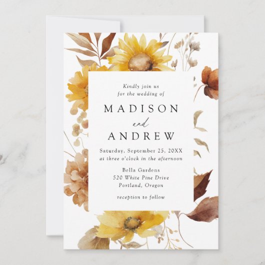 Invitation Tournesols d'automne rustique et Mariage Fleur sau (Devant)