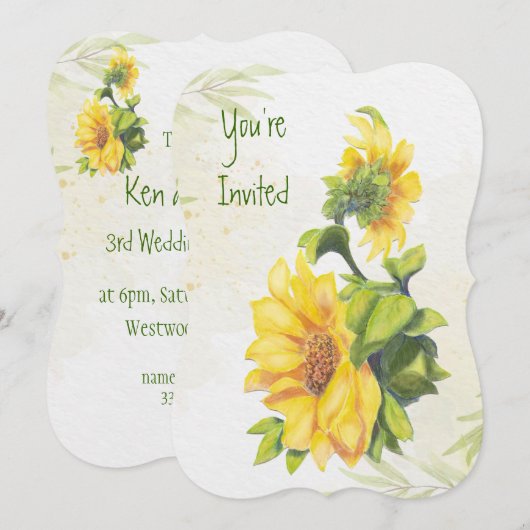 Invitation Tournesols de jardin pour anniversaire de mariage  (Devant / Derrière)