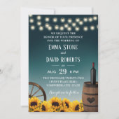 Invitation Tournesols de pays Turquoise Ombre Rustique Mariag (Devant)