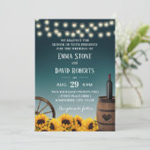 Invitation Tournesols de pays Turquoise Ombre Rustique Mariag (Debout devant)