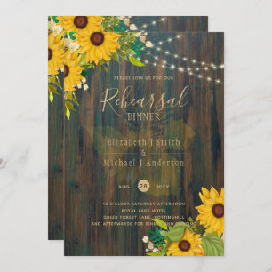 Invitation Tournesols d'été Rustic Wood REHEARSAL DINNER Inv