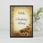 Invitation Tournesols d'or et papillons 80e anniversaire (Debout devant)
