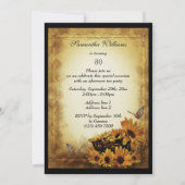 Invitation Tournesols d'or et papillons 80e anniversaire (Dos)