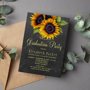 Invitation Tournesols d'or fête de graduation rustique chic