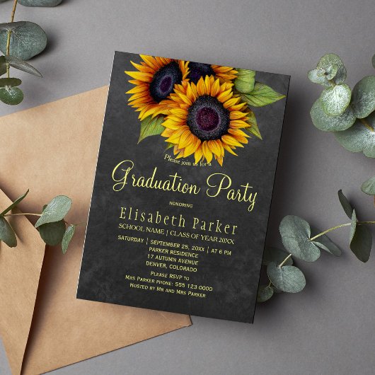 Invitation Tournesols d'or fête de graduation rustique chic