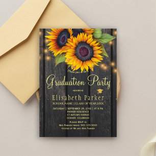 Invitation Tournesols d'or grange rustique fête de graduation