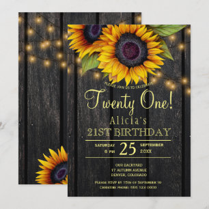 Invitation Tournesols dorés grange de campagne bois vingt et