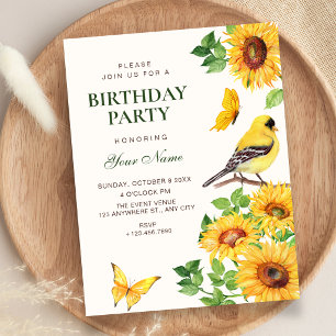 Invitation Tournesols élégants oiseau anniversaire
