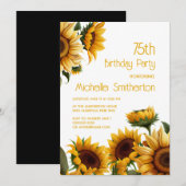Invitation Tournesols Élégants Rustiques 75e Anniversaire (Devant / Derrière)