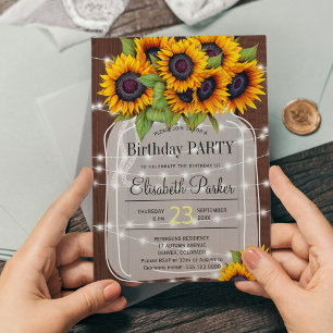 Invitation Tournesols en bois de grange pot en verre mason fê